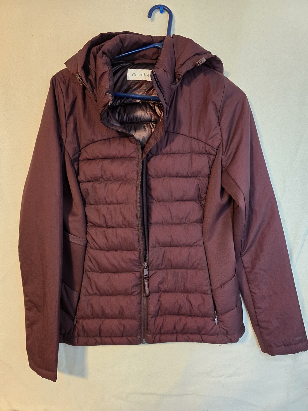 Calvin Klein Women's Maroon Quilted Hooded Jacket Size M